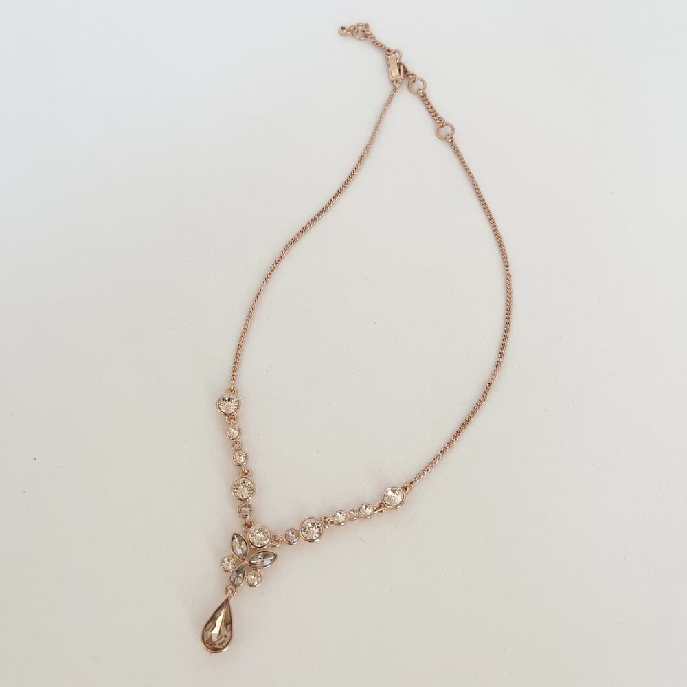 GIVENCHY Vintage Crystal Rose Gold Pear Y Drop Necklace Pendant - Picture 6 of 8